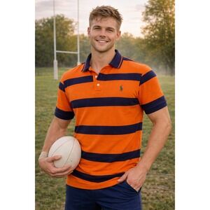 Polo by Ralph Lauren Men's Orange and Navy Striped Polo